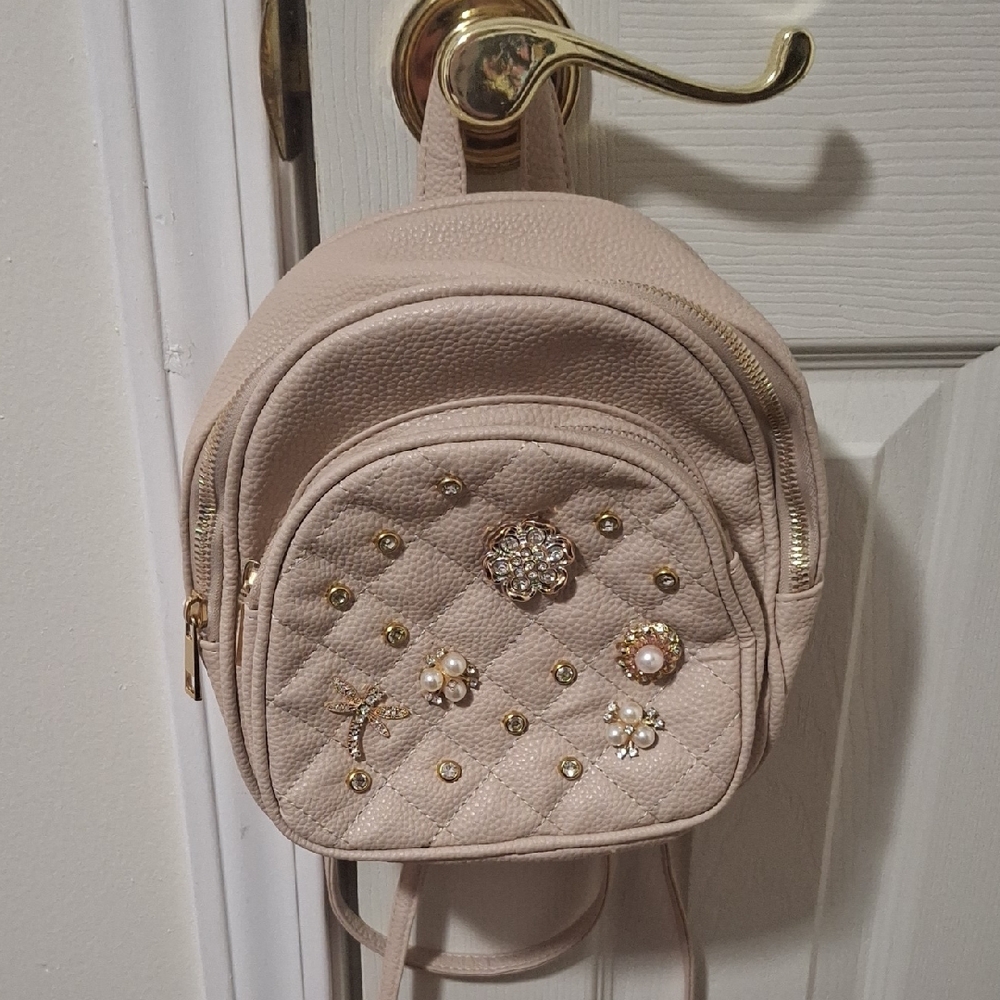 Under One Sky Pearl & Crystal Embellished Mini Backpack - Cream